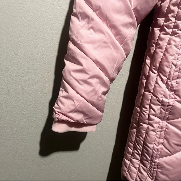 Lands' End - Girls Light Pink Quilted Coat with Faux Fur Hood Size XL - Picture 2 of 5